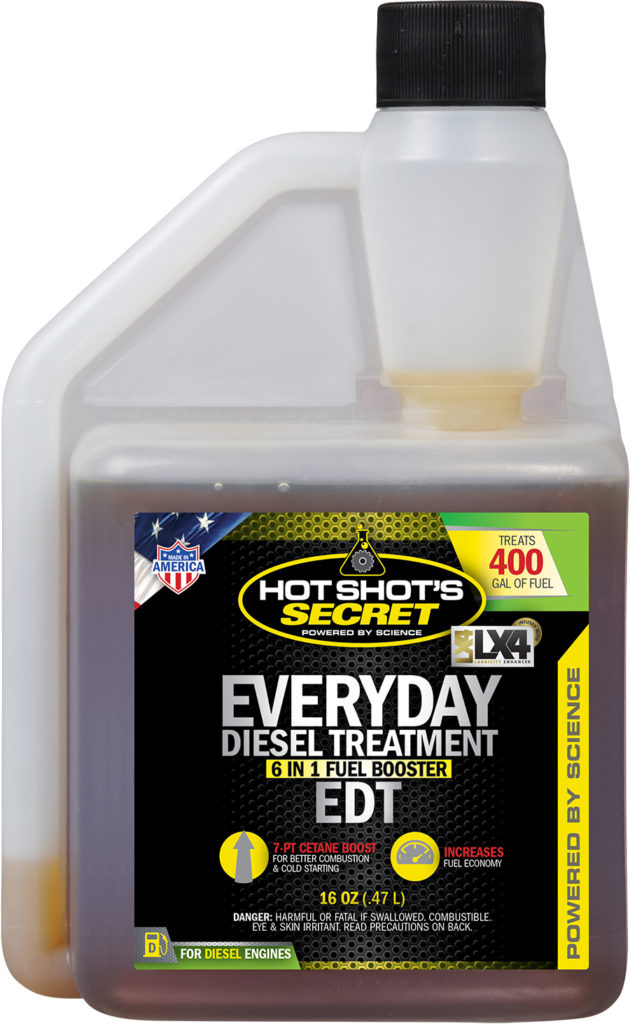 Hot Shot’s Secret announces an all new formula for its Everyday Diesel Treatment (EDT) that gives EDT a huge boost in lubricity by with the addition of LX4 Lubricity Extreme. 
