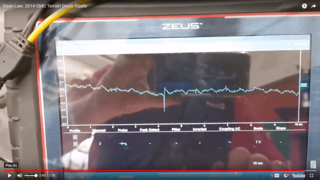  You see those drop outs? That's the alternator. That's the diode ripple that we're not wanting to see. 