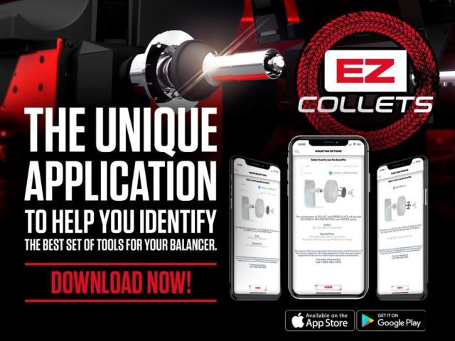 The new John Bean EZ-COLLETS app is a unique application to help service technicians identify the best set of tools for their balancers, improve balancing accuracy, ensure rim protection and provide a faster setup.