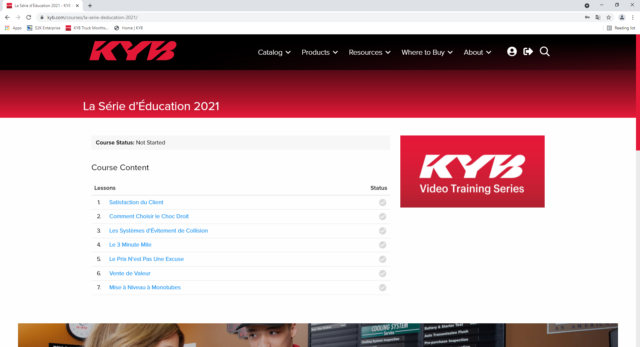 KYB has announced that its new 2021 Video Training Series is now available in French.