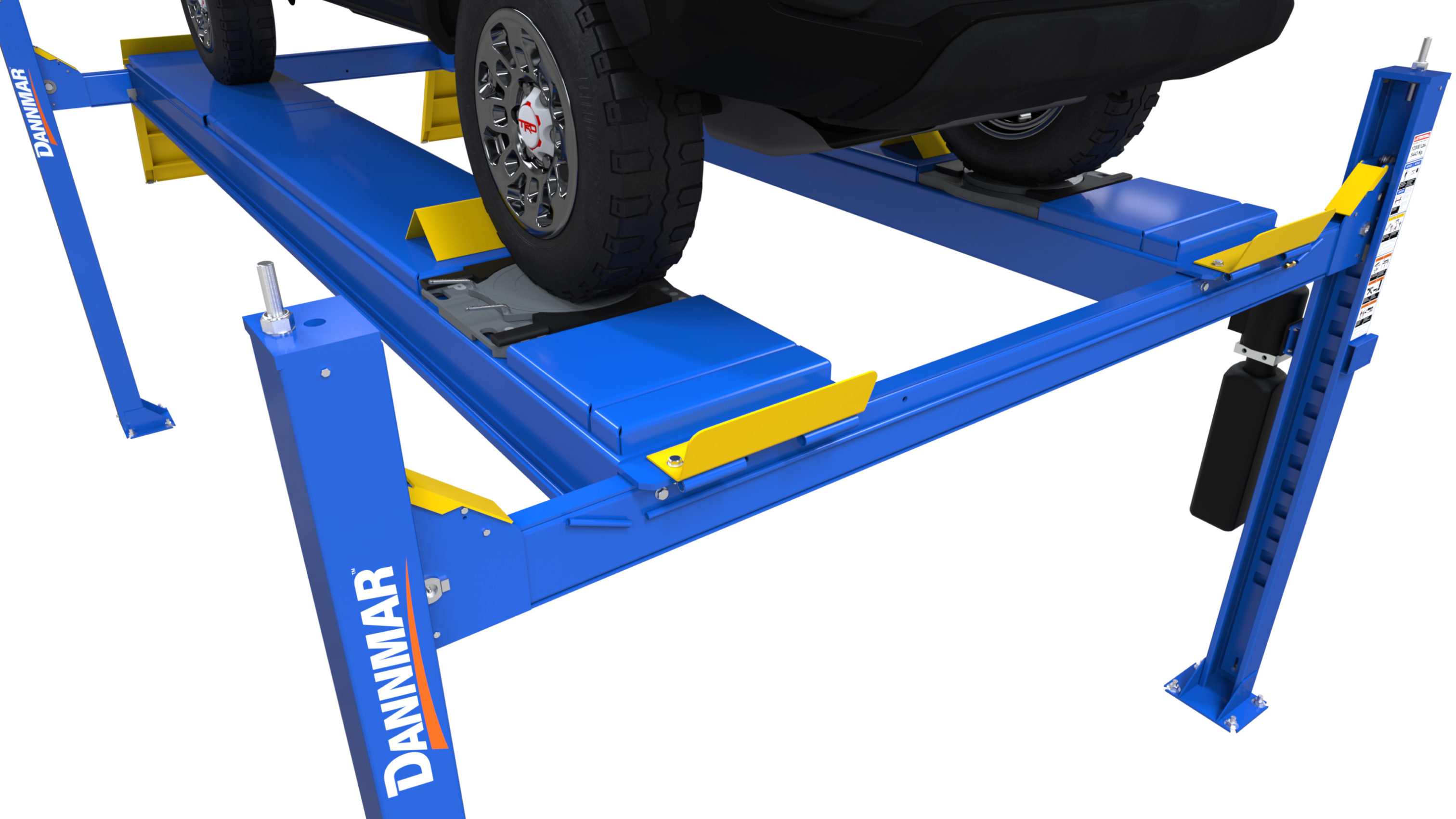 The new D4-12A alignment lift from Dannmar can be used to perform two- or four-wheel alignments and general service work on cars, SUVs and light trucks weighing up to 12,000 pounds. 